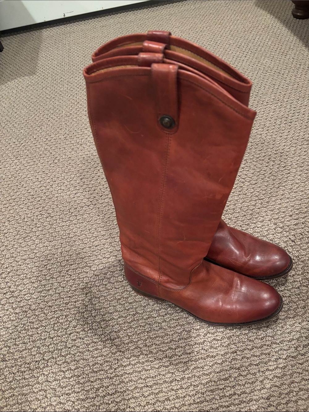 Frye Tall Leather Riding Boots in Burnt Orange-Brown - Picture 2 of 5
